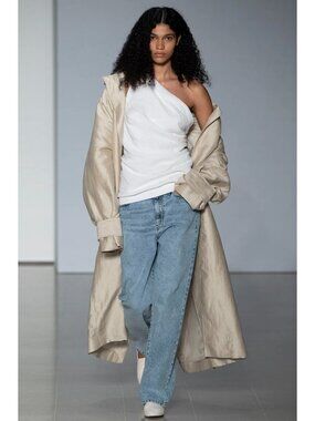 Tove White Petra One Shoulder Linen Drape Low Back Asymmetrical Top Blouse